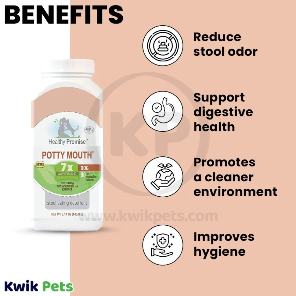 Four Paws Healthy Promise Potty Mouth Coprophagia Stool Eating Deterrent Dog Chewable Tablets 90 Count 5.14-oz