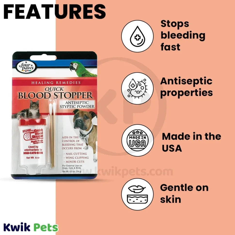 Four Paws Healthy Promise Quick-Action Blood Stopper Styptic Powder for Dogs, Cats & Birds 0.5-oz