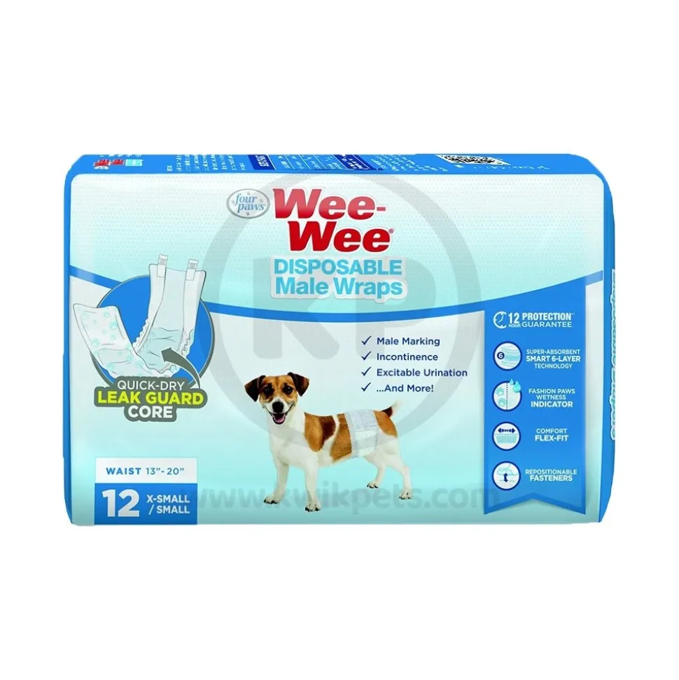 Four Paws Wee Wee Disposable Male Dog Wraps X-Small/Small 12pk