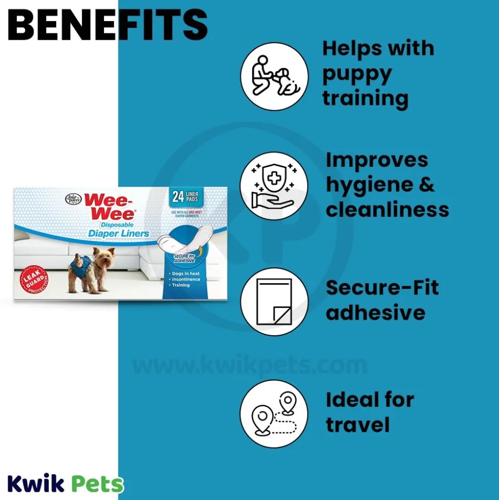 Four Paws Wee-Wee Dog Diaper Garment Pads One Size 24 Count