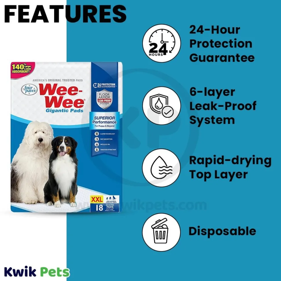 Four Paws Wee-Wee Superior Performance Gigantic Dog Pee Pads 18 Count 27.5 in X 44 in