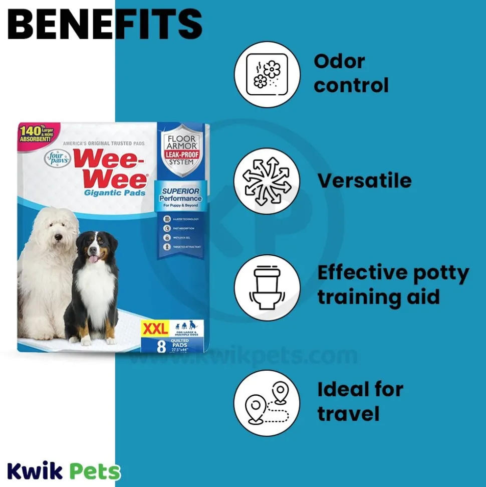 Four Paws Wee-Wee Superior Performance Gigantic Dog Pee Pads 8 Count 27.5 in X 44 in