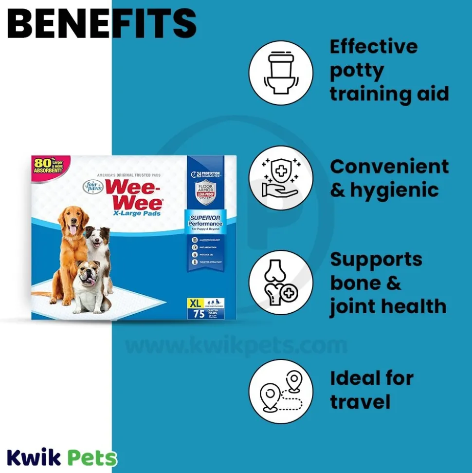 Four Paws Wee-Wee Superior Performance X-Large Dog Pee Pads 75 Count 28 in X 34 in