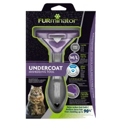 FURminator Undercoat deShedding Tool for Medium & Large Cats with Long Hair Black/Purple