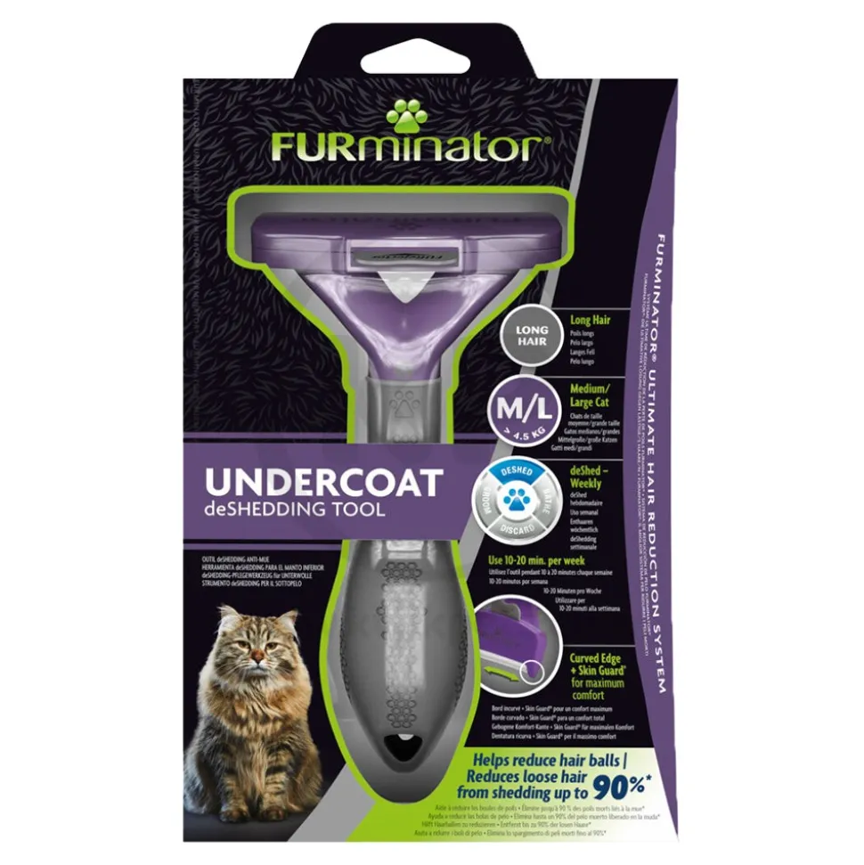 FURminator Undercoat deShedding Tool for Medium & Large Cats with Long Hair Black/Purple