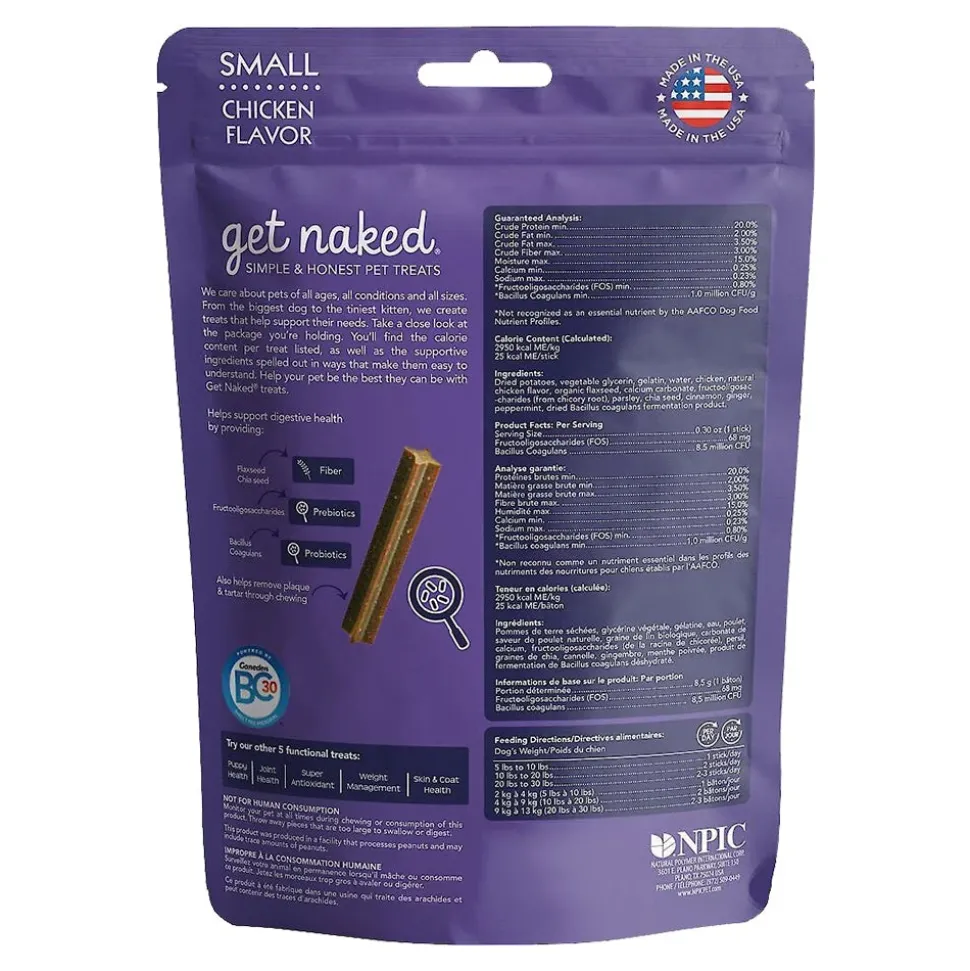 Get Naked Digestive Health Grain-Free Dental Stick Chicken Dog Treats Small 6.2-oz