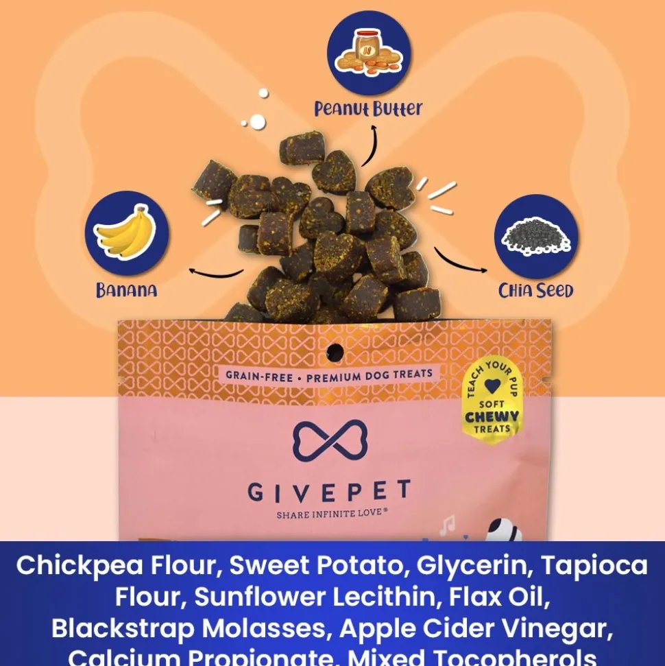 Givepet Upward Dog Grain-Free Premium Soft Chewy Dog Treats Banana, Peanut Butter & Chia Seed 6-oz