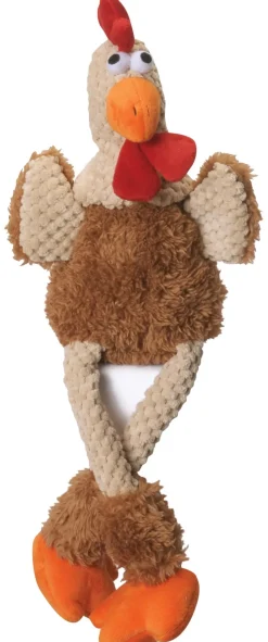 goDog Checkers Chew Guard Rooster Squeaky Plush Dog Toy Brown Large