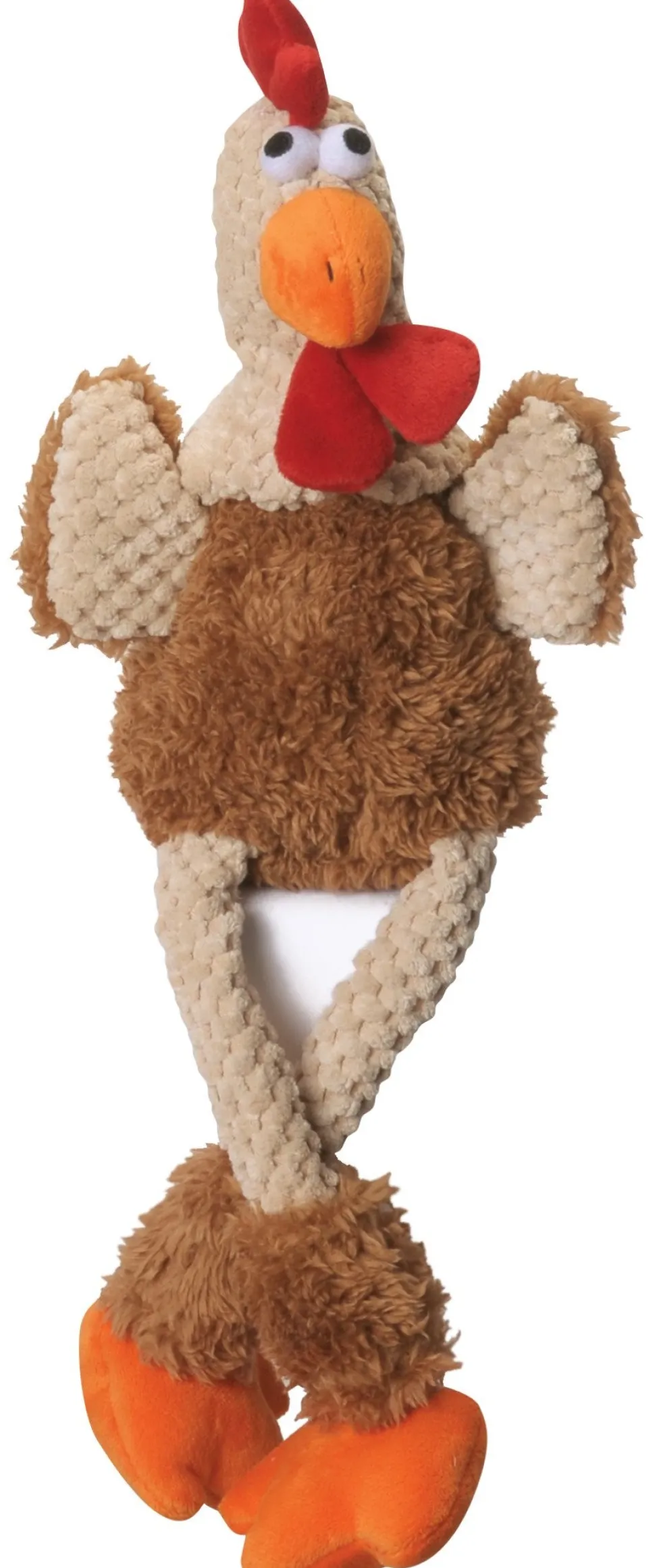 goDog Checkers Chew Guard Rooster Squeaky Plush Dog Toy Brown Large