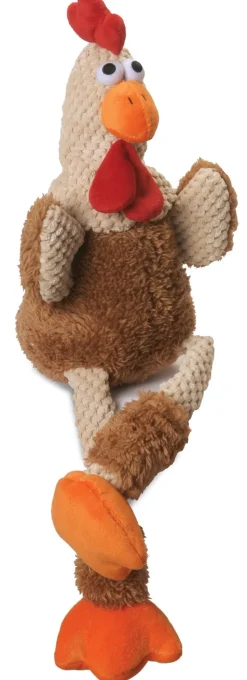 goDog Checkers Chew Guard Rooster Squeaky Plush Dog Toy Brown Small