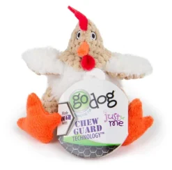 goDog Checkers Rooster Just For Me Chew Guard Technology Squeaky Plush Dog Toy White Mini
