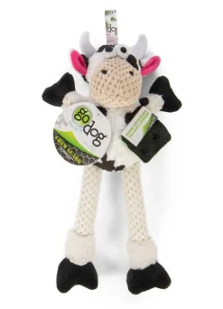goDog Checkers Skinny Cow Durable Squeaky Plush Dog Toy White Small