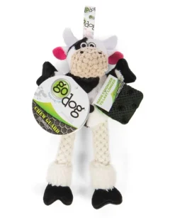 goDog Checkers Skinny Cow Durable Squeaky Plush Dog Toy White Extra Small