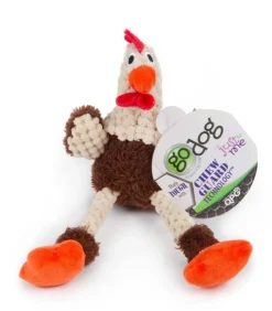 goDog Checkers Skinny Rooster Just For Me Chew Guard Technology Squeaky Plush Dog Toy Brown Mini