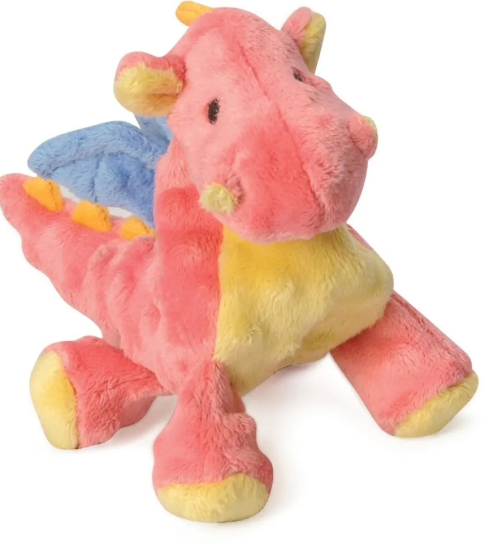 goDog Dragons Chew Guard Technology Squeaky Plush Dog Toy Coral Small