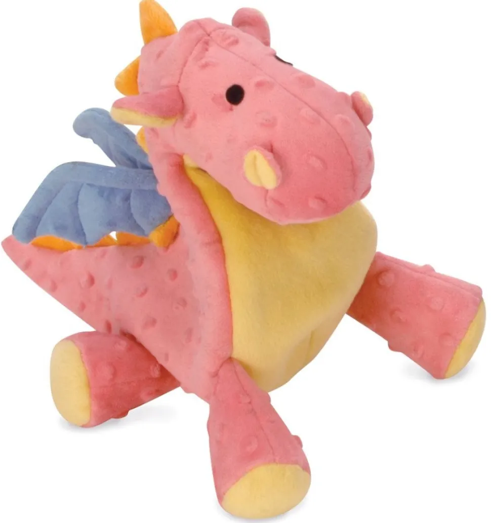 goDog Dragons Chew Guard Technology Squeaky Plush Dog Toy Coral Large