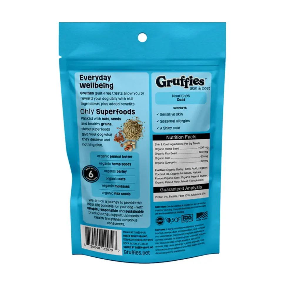 Green Gruff Gruffies Skin & Coat Dog Treats Peanut Butter 6-oz