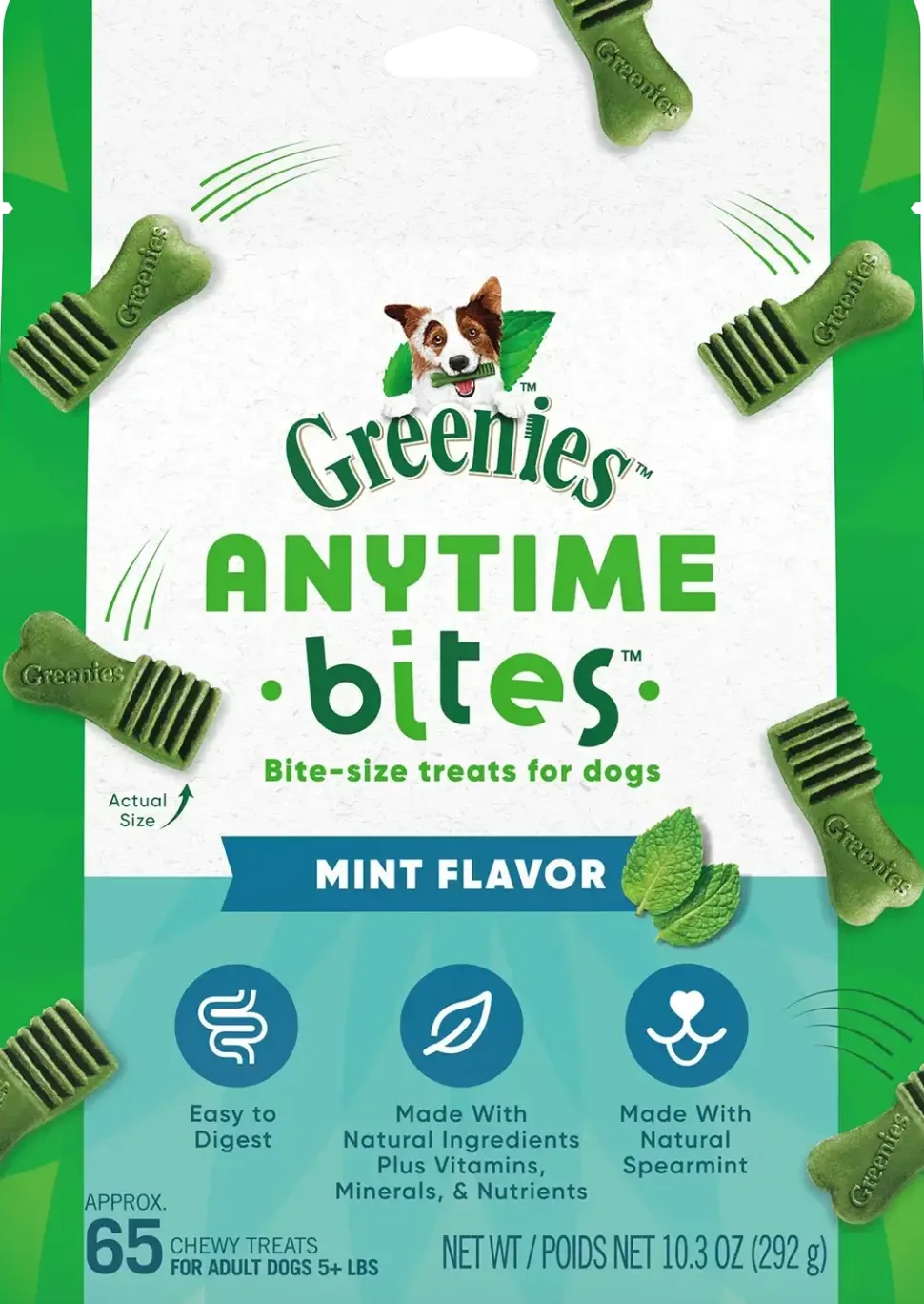 Greenies Anytime Bites Bite-Size Dog Dental Treats Mint 10.3-oz