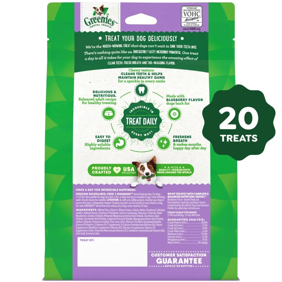Greenies Blueberry Dog Dental Treats Petite 12-oz 20 Count