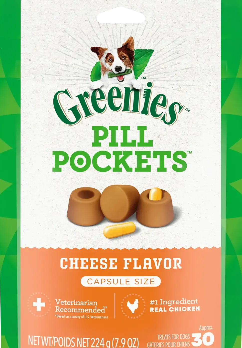 Greenies Capsule Pill Pockets Dog Treats Cheese 7.9-oz 30 Count