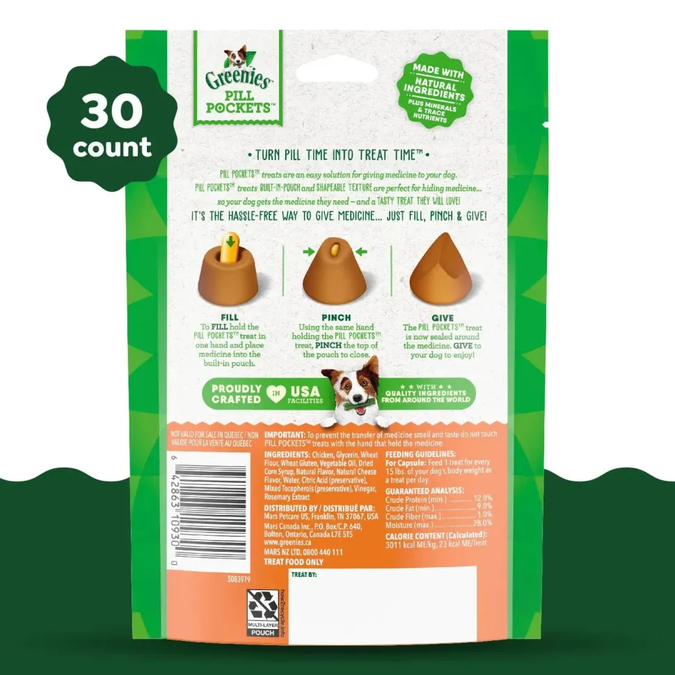 Greenies Capsule Pill Pockets Dog Treats Cheese 7.9-oz 30 Count