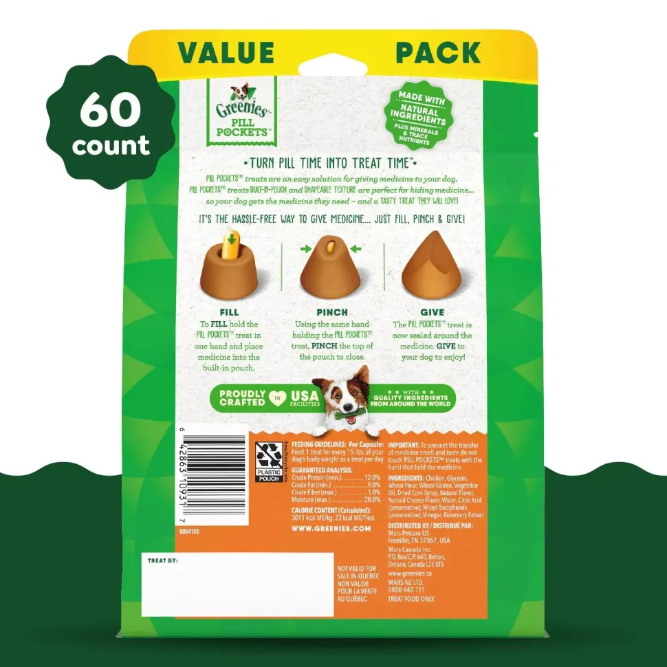 Greenies Capsule Pill Pockets Dog Treats Cheese 15.8-oz 60 Count