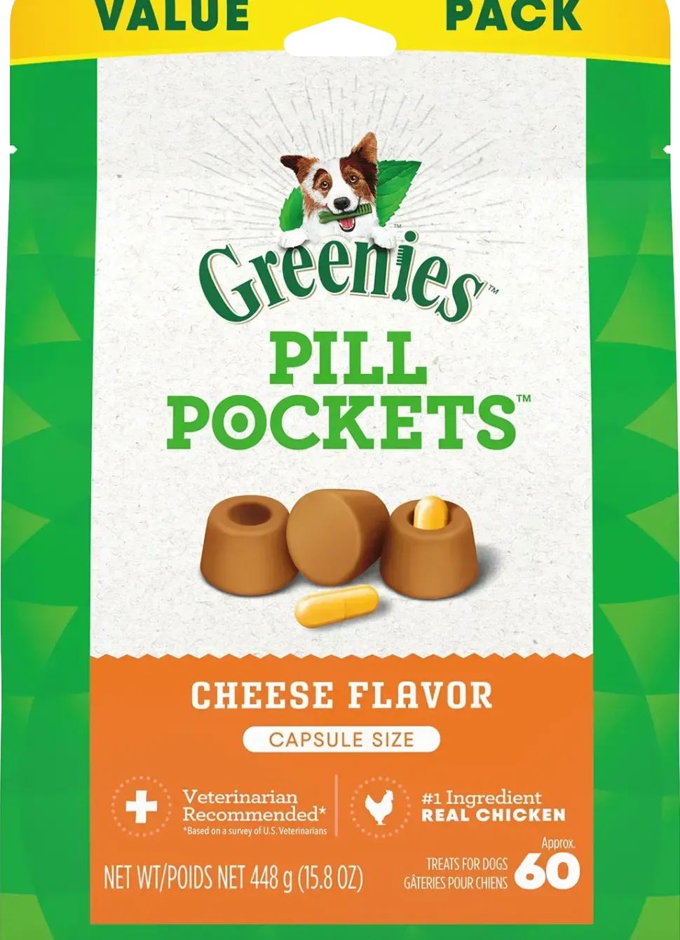 Greenies Capsule Pill Pockets Dog Treats Cheese 15.8-oz 60 Count