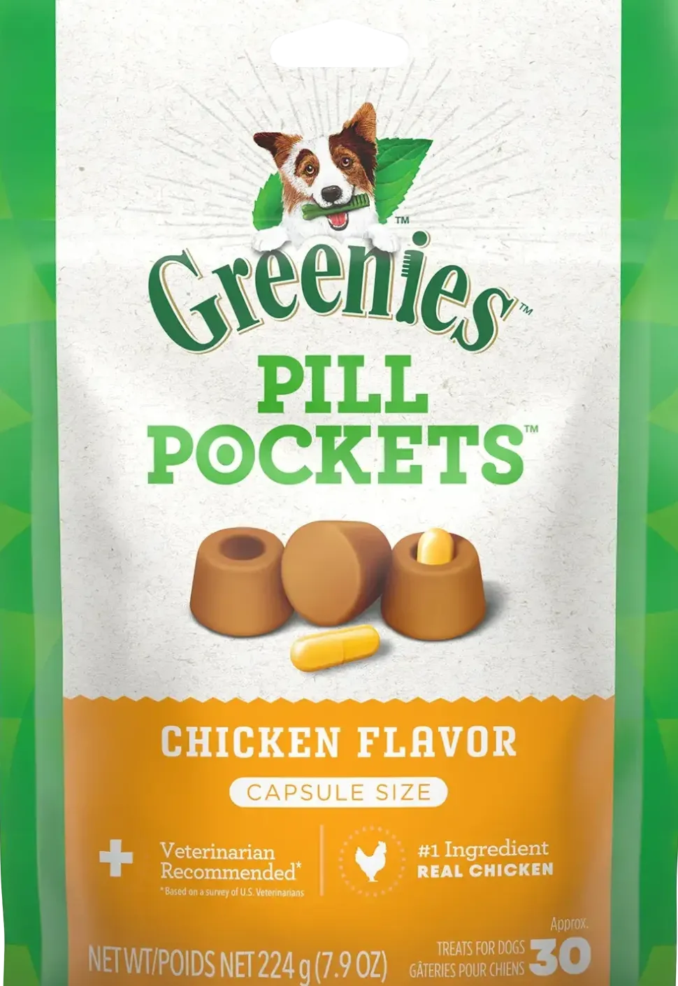 Greenies Capsule Pill Pockets Dog Treats Chicken 7.9-oz 30 Count