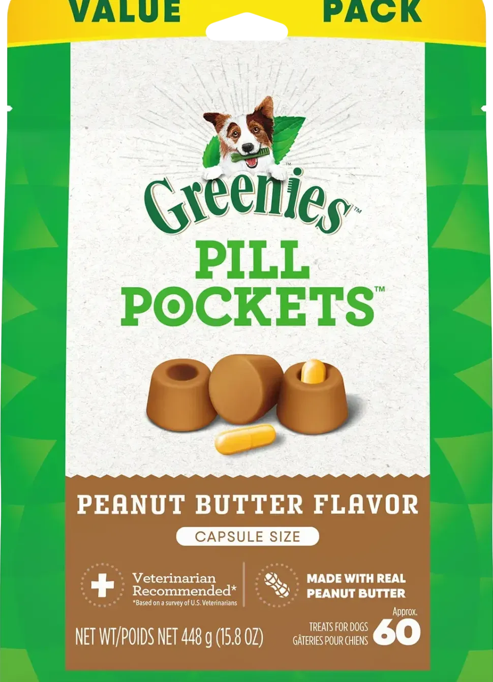 Greenies Capsule Pill Pockets Dog Treats Peanut Butter 15.8-oz 60 Count