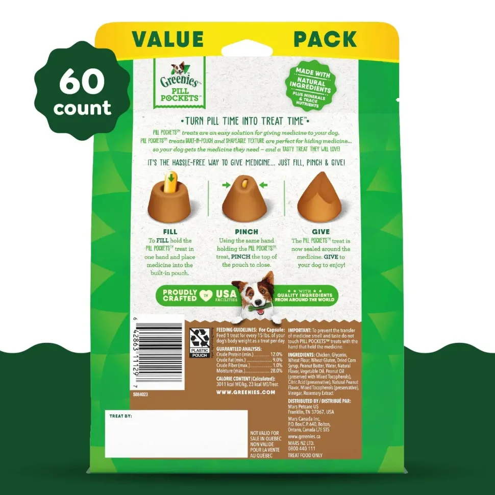 Greenies Capsule Pill Pockets Dog Treats Peanut Butter 15.8-oz 60 Count