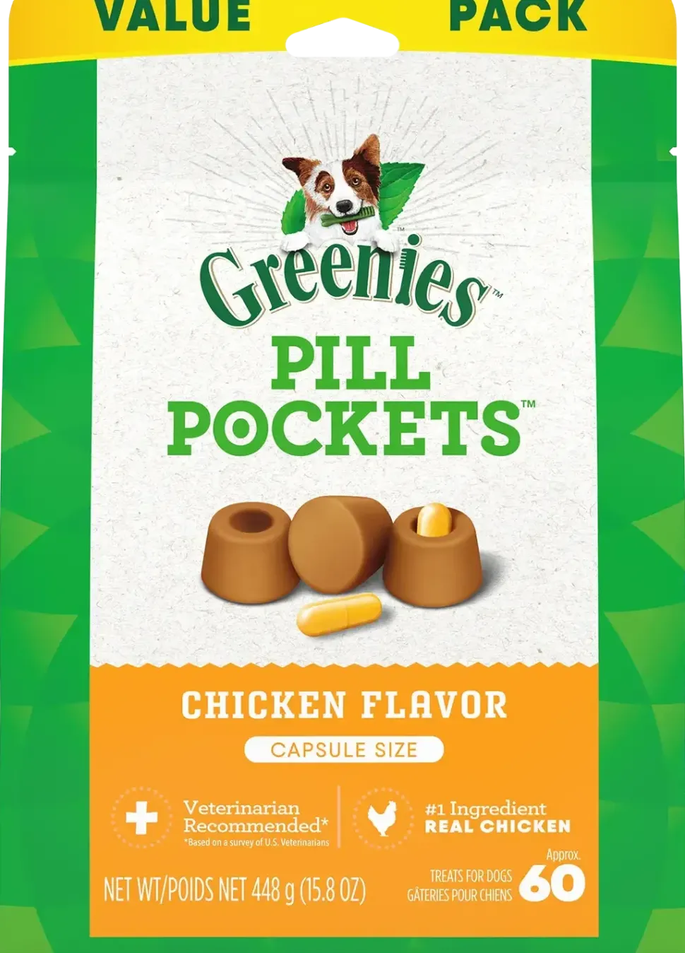 Greenies Capsule Pill Pockets Dog Treats Chicken 15.8-oz 60 Count