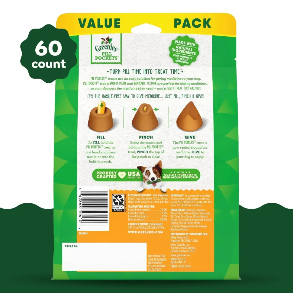 Greenies Capsule Pill Pockets Dog Treats Chicken 15.8-oz 60 Count