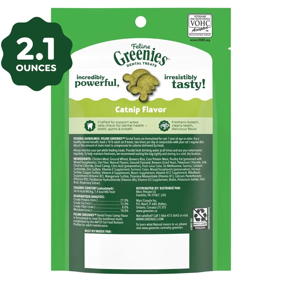 Greenies Feline Catnip Adult Cat Dental Treats 2.1-oz