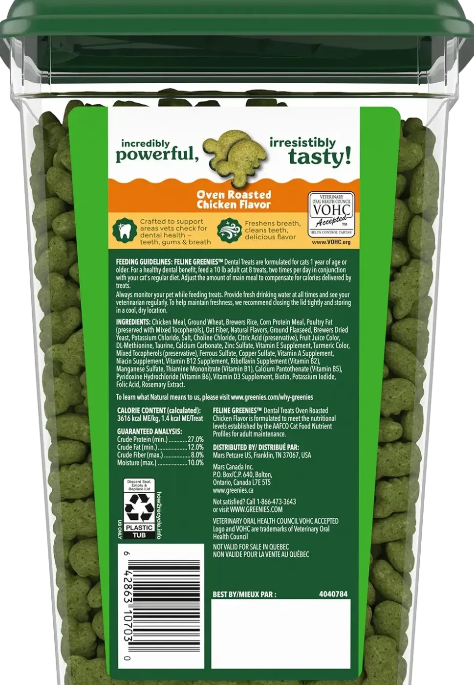 Greenies Feline Oven Roasted Chicken Adult Cat Dental Treats 21-oz