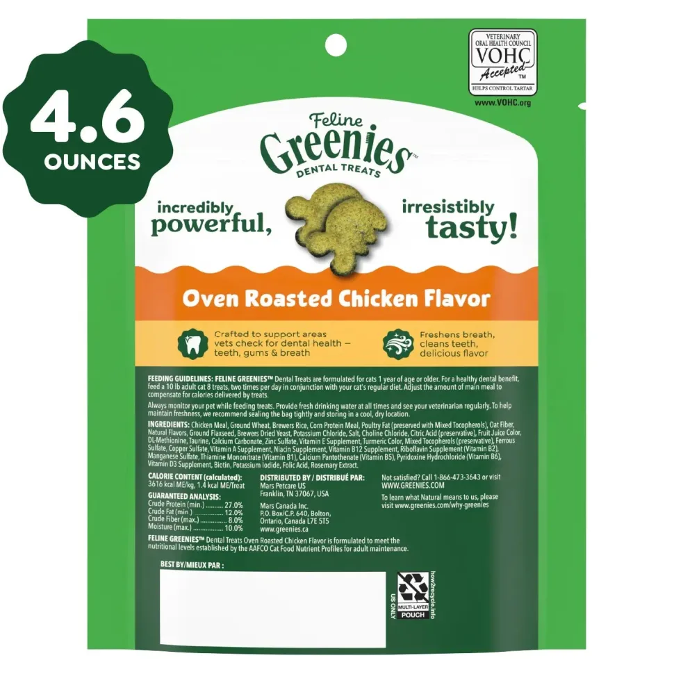Greenies Feline Oven Roasted Chicken Adult Cat Dental Treats 4.6-oz