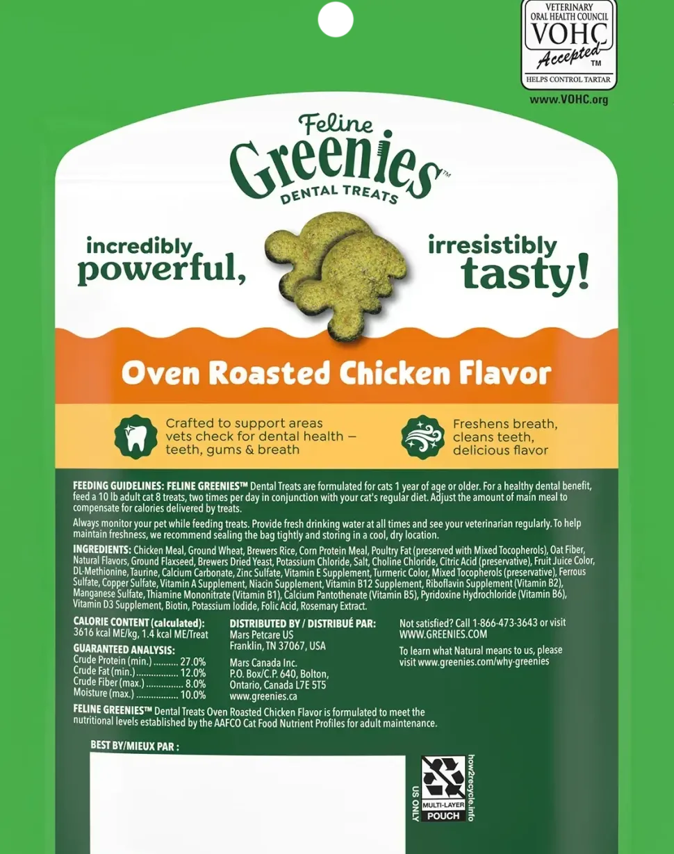 Greenies Feline Oven Roasted Chicken Adult Cat Dental Treats 4.6-oz