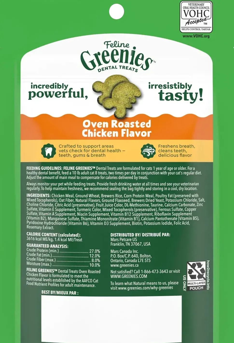 Greenies Feline Oven Roasted Chicken Adult Cat Dental Treats 2.1-oz