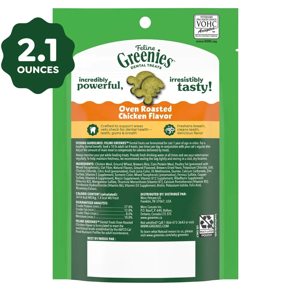 Greenies Feline Oven Roasted Chicken Adult Cat Dental Treats 2.1-oz
