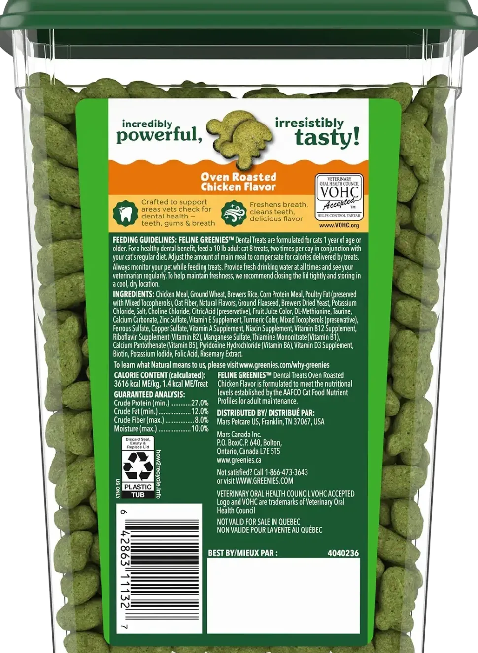 Greenies Feline Oven Roasted Chicken Adult Cat Dental Treats 9.75-oz