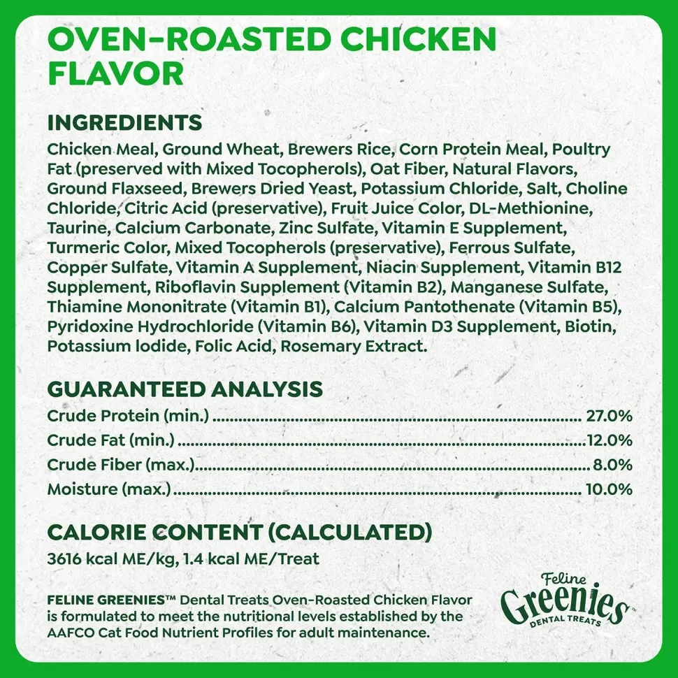 Greenies Feline Oven Roasted Chicken Adult Cat Dental Treats 9.75-oz