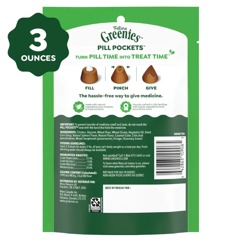 Greenies Feline Pill Pockets Cat Treats Salmon 3-oz 85 Count