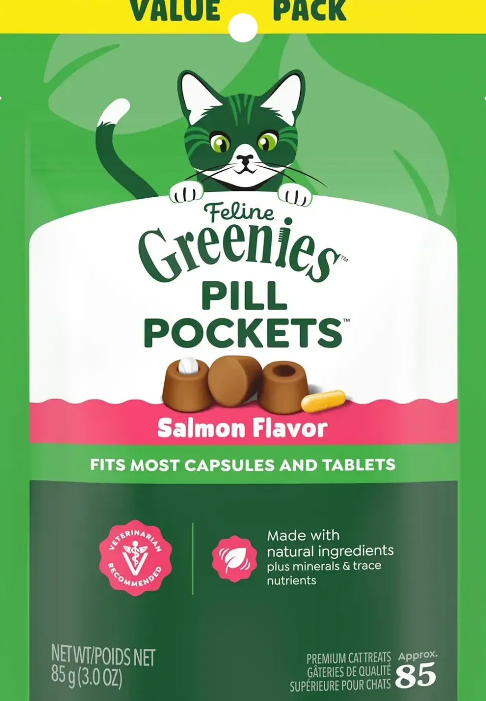 Greenies Feline Pill Pockets Cat Treats Salmon 3-oz 85 Count