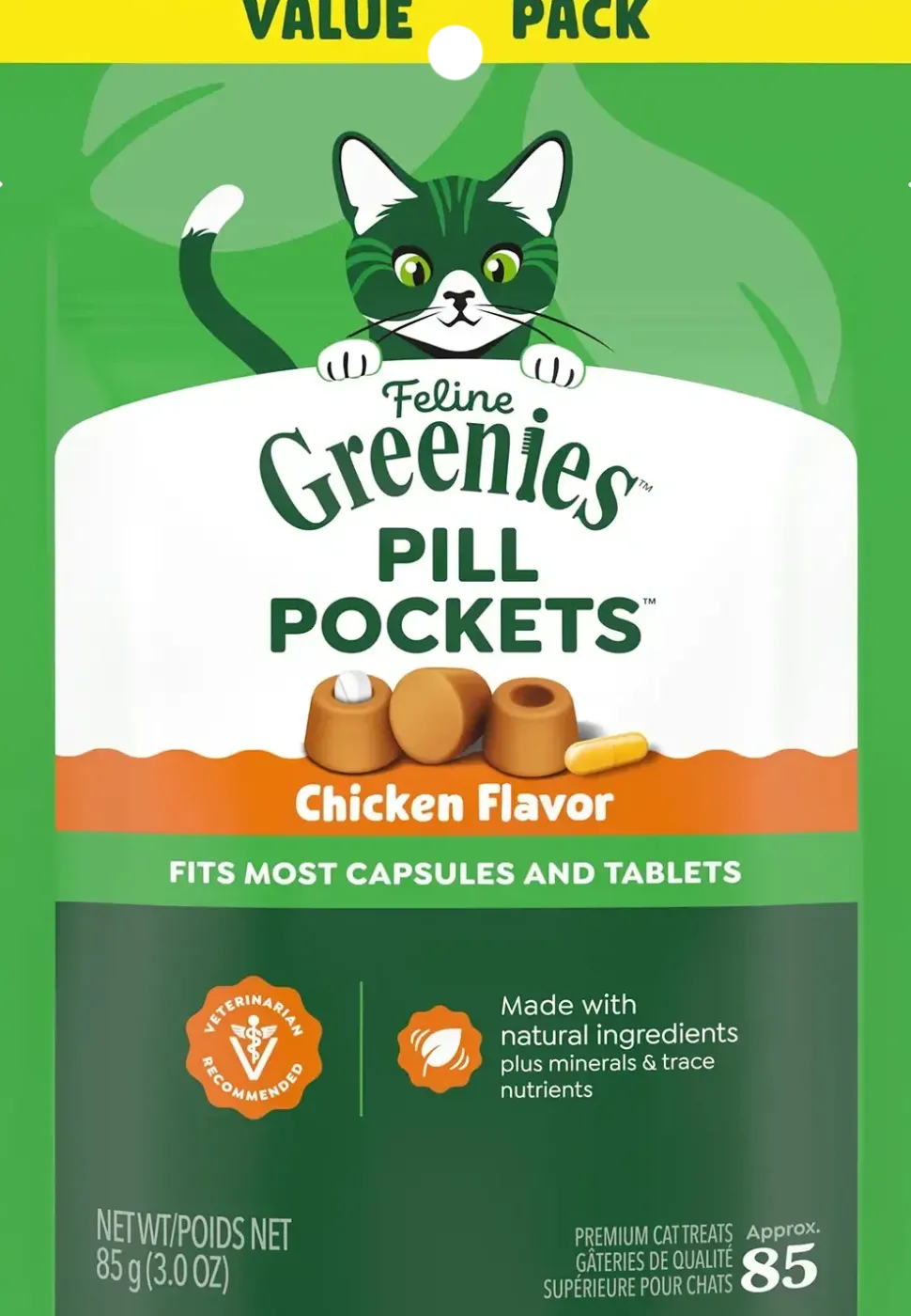 Greenies Feline Pill Pockets Cat Treats Chicken 3-oz 85 Count