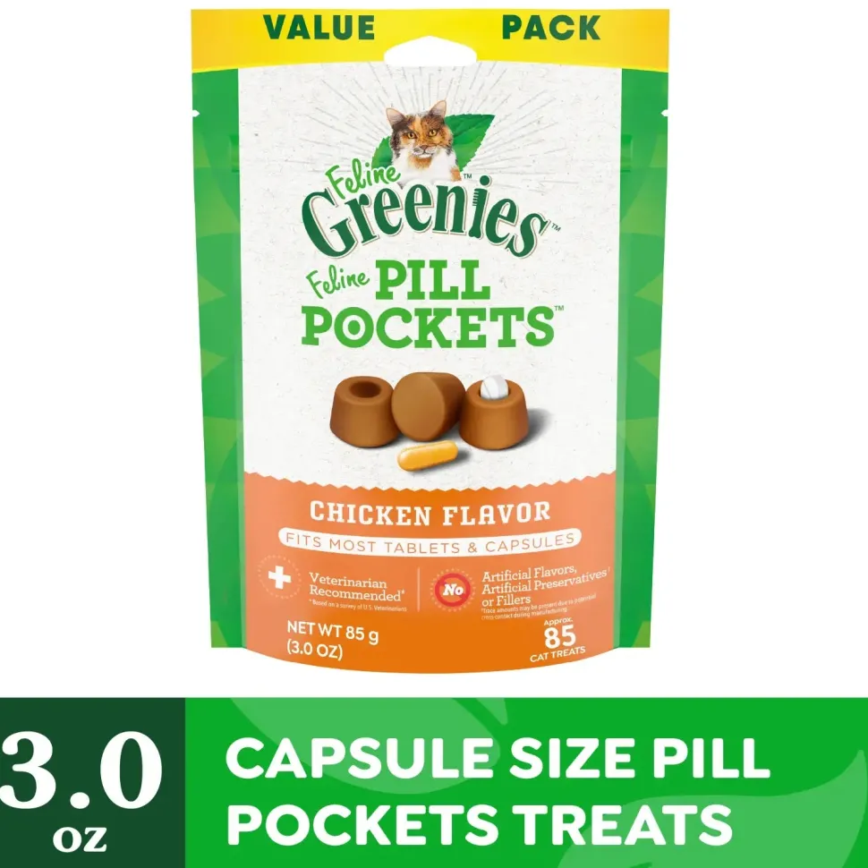 Greenies Feline Pill Pockets Cat Treats Chicken 3-oz 85 Count