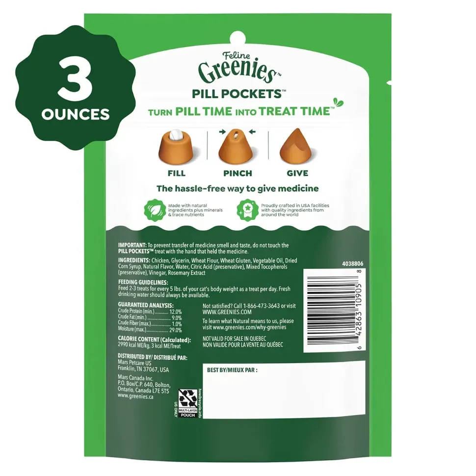 Greenies Feline Pill Pockets Cat Treats Chicken 3-oz 85 Count