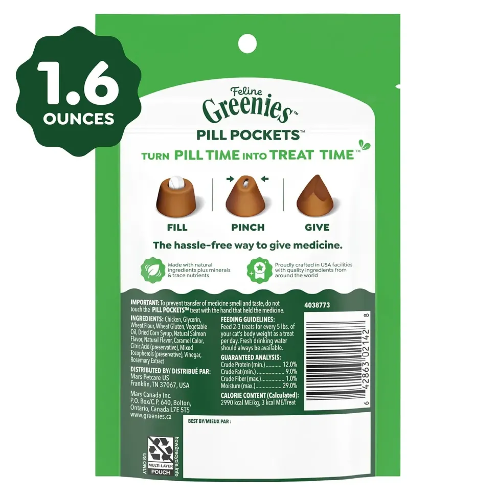 Greenies Feline Pill Pockets Cat Treats Salmon 1.6-oz 45 Count