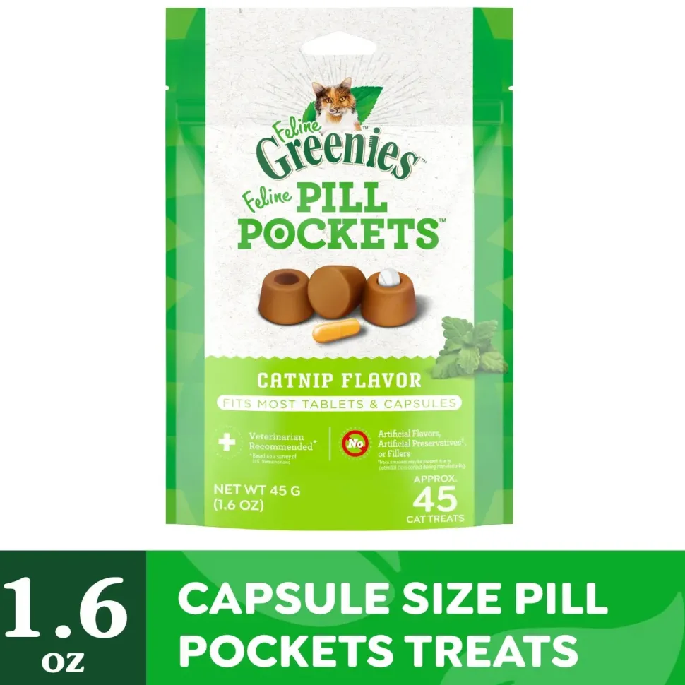 Greenies Feline Pill Pockets Cat Treats Catnip 1.6-oz 45 Count