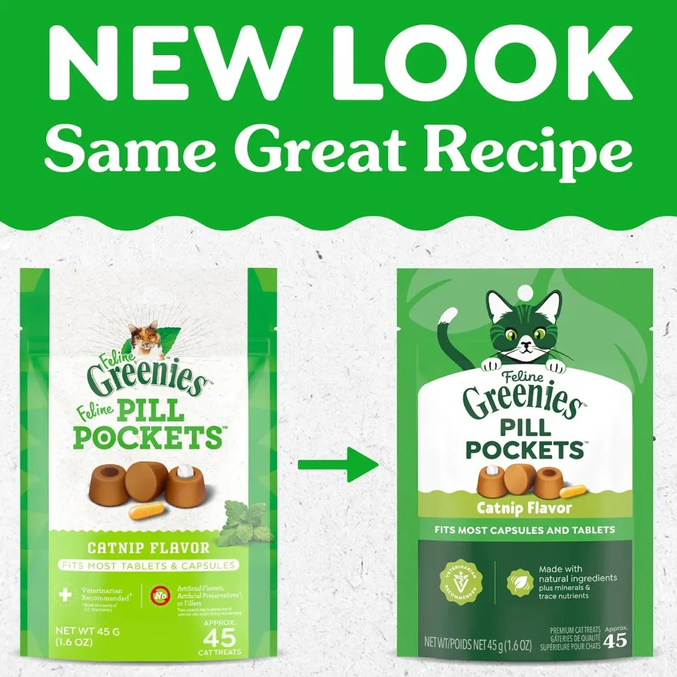 Greenies Feline Pill Pockets Cat Treats Catnip 1.6-oz 45 Count