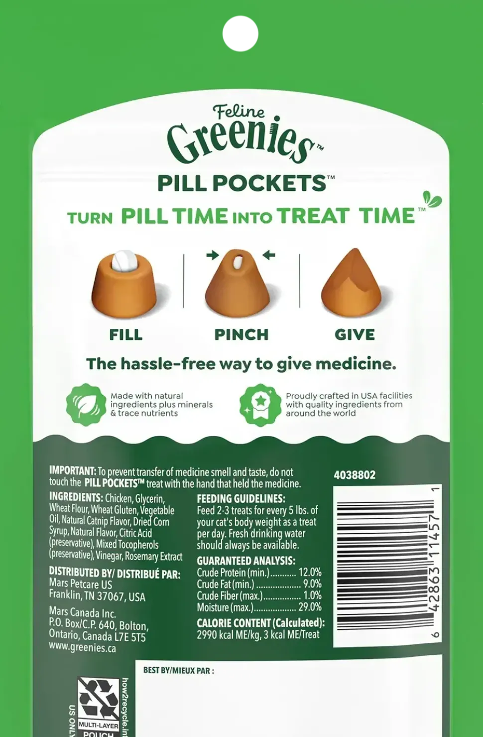 Greenies Feline Pill Pockets Cat Treats Catnip 1.6-oz 45 Count