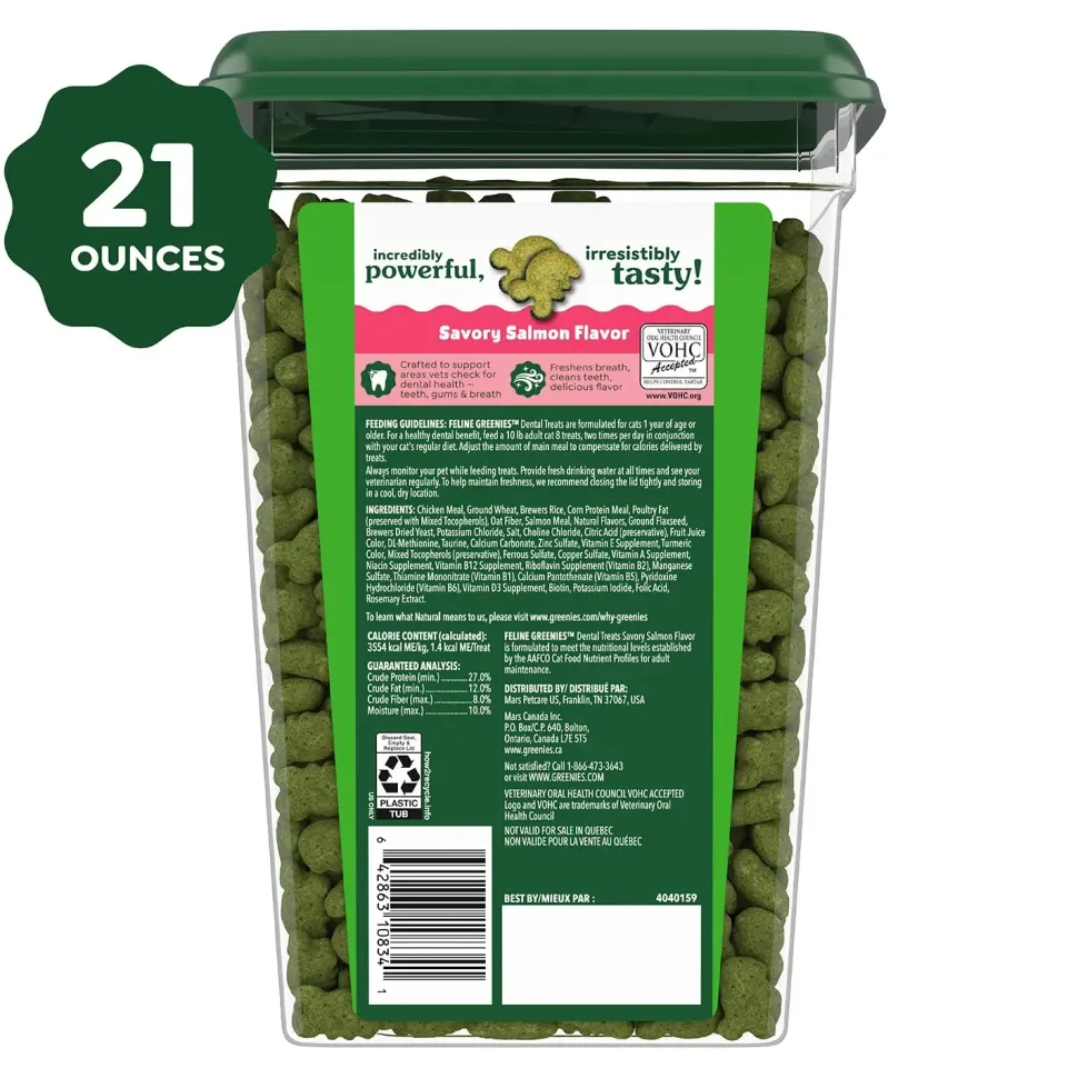 Greenies Feline Savory Salmon Adult Cat Dental Treats 21-oz